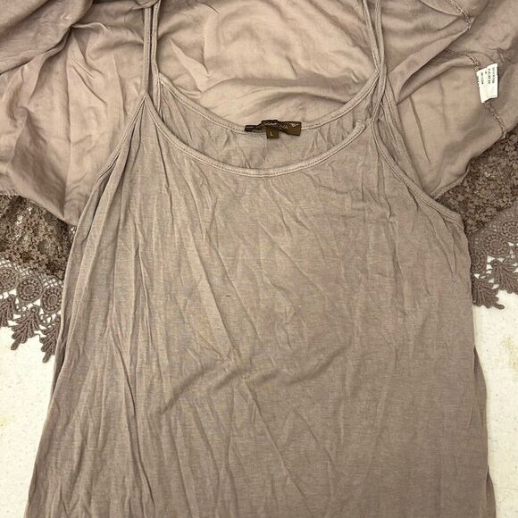 Piazza Roma Top Womens Large Seta Silk Attached Shell Stretch Brown Italian - Picture 7 of 14